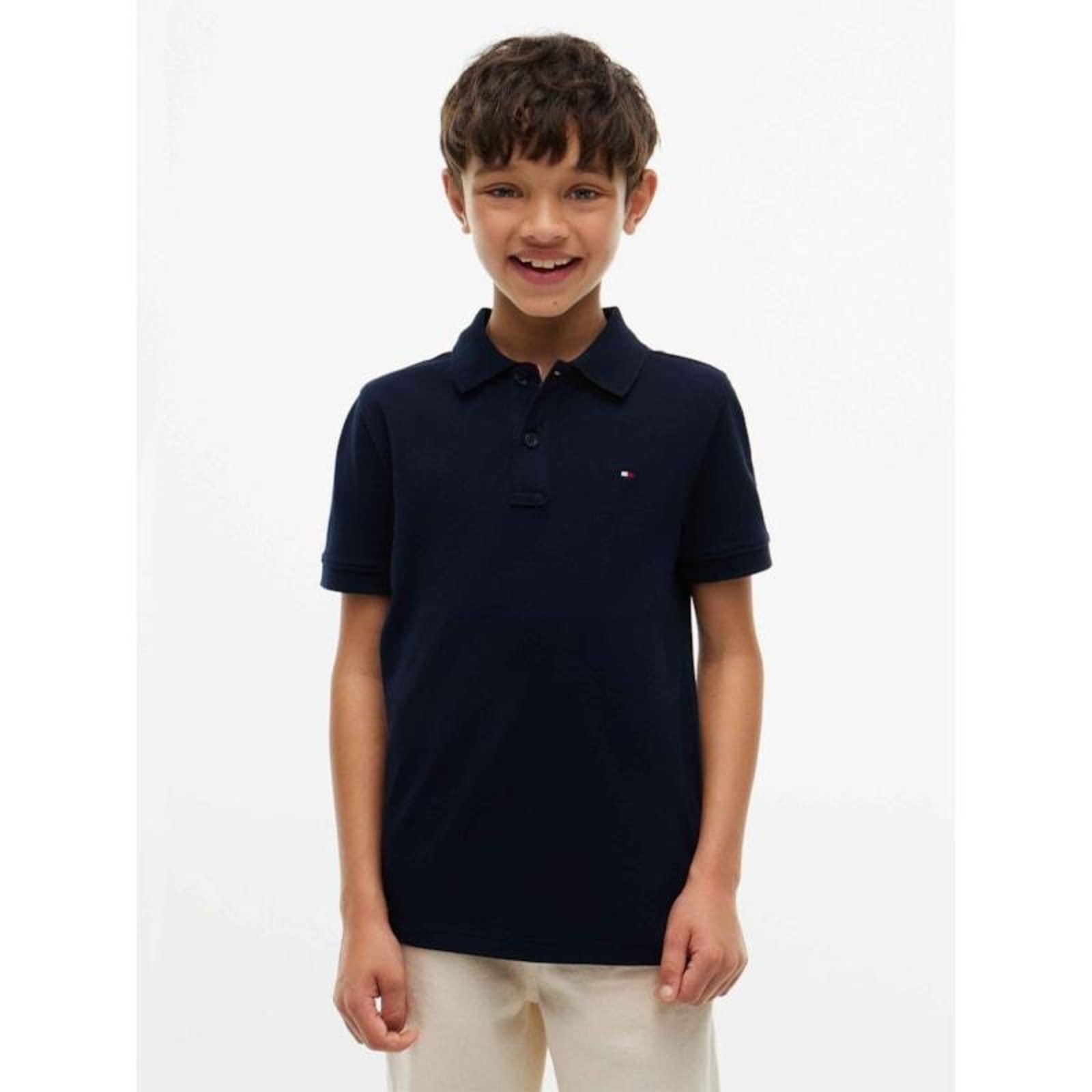 Polo Essential Regular Fit com Bandeira Bordada Azul Marinho