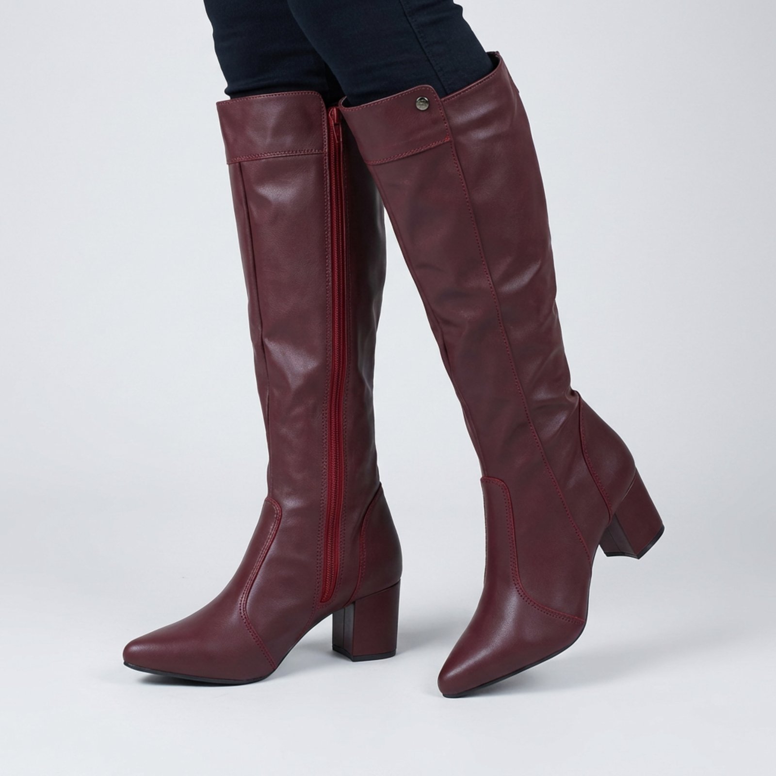 Bota Feminina Montaria Lirom Cano Alto Salto Grosso Bico Fino