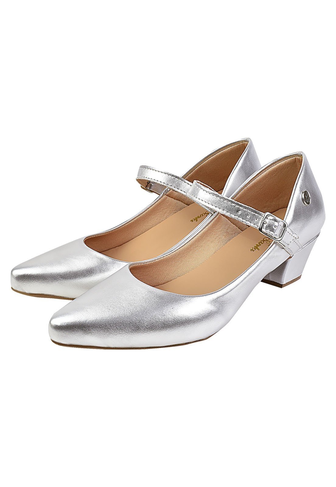 Vista 3 Scarpin Feminino Boneca Bico Fino Salto Grosso Donna Santa prata Donna Santa prata