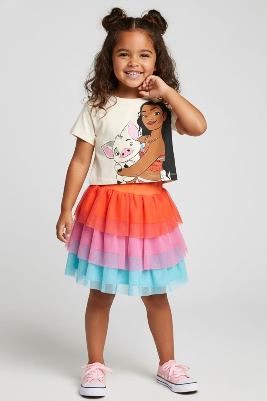 Infantil - Conjunto Disney Feminino Blusa Box e Saia Moana Off White