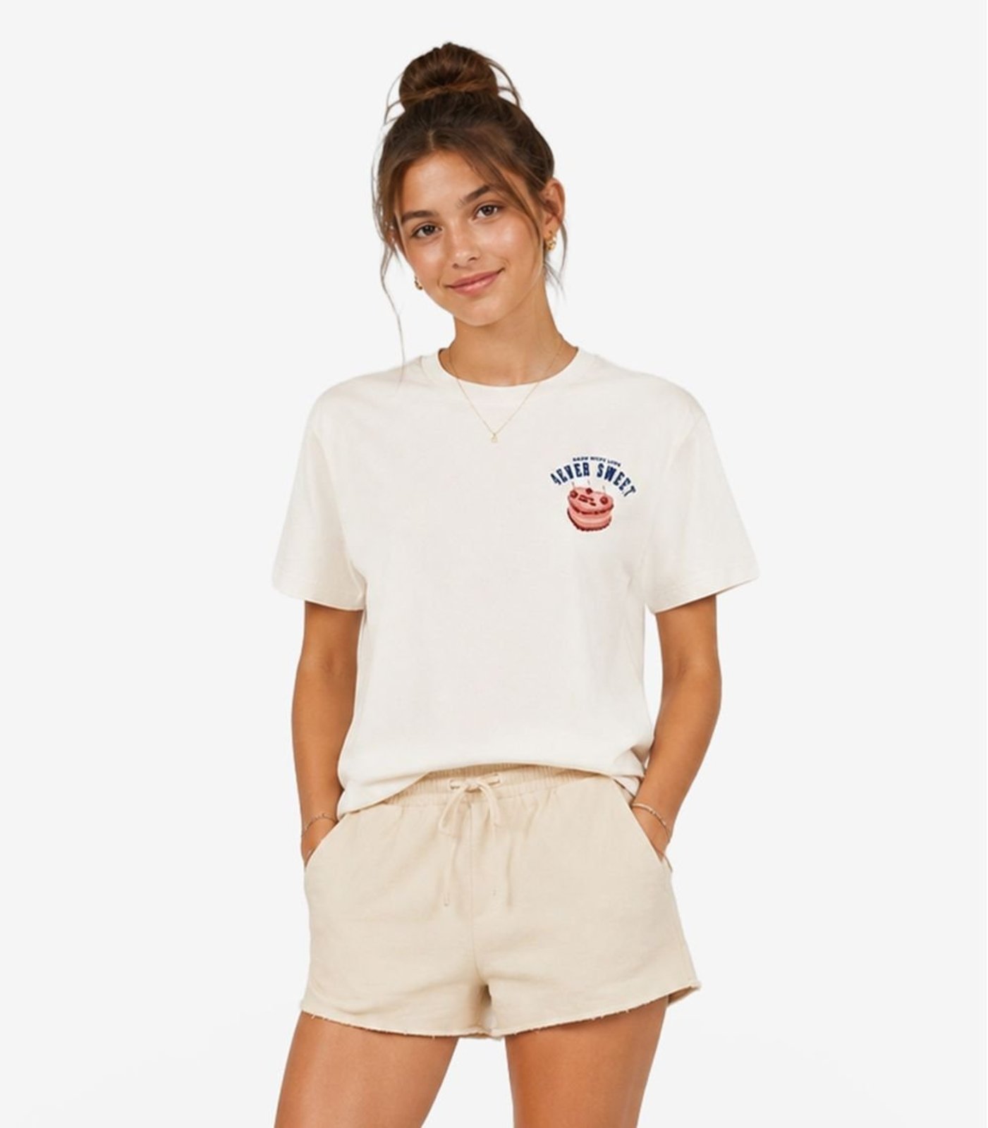 Infantil - T-Shirt Feminina Meia Malha Com Estampa Minty Bege
