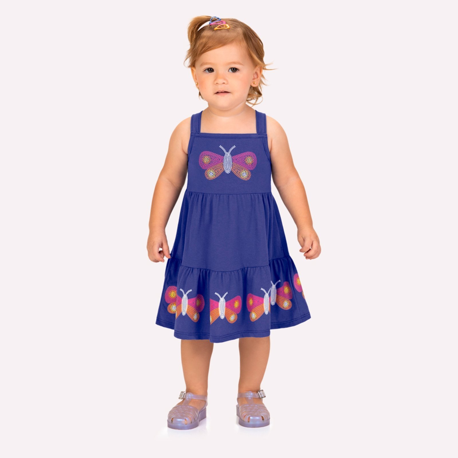 Vista 2 Infantil - Vestido Menina Borboletas Kyly preto Kyly preto