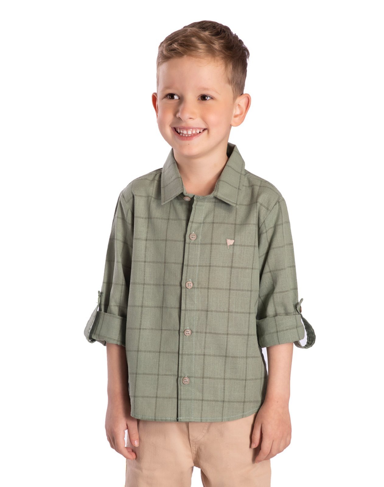 Infantil - Camisa manga longa xadrez verde malva