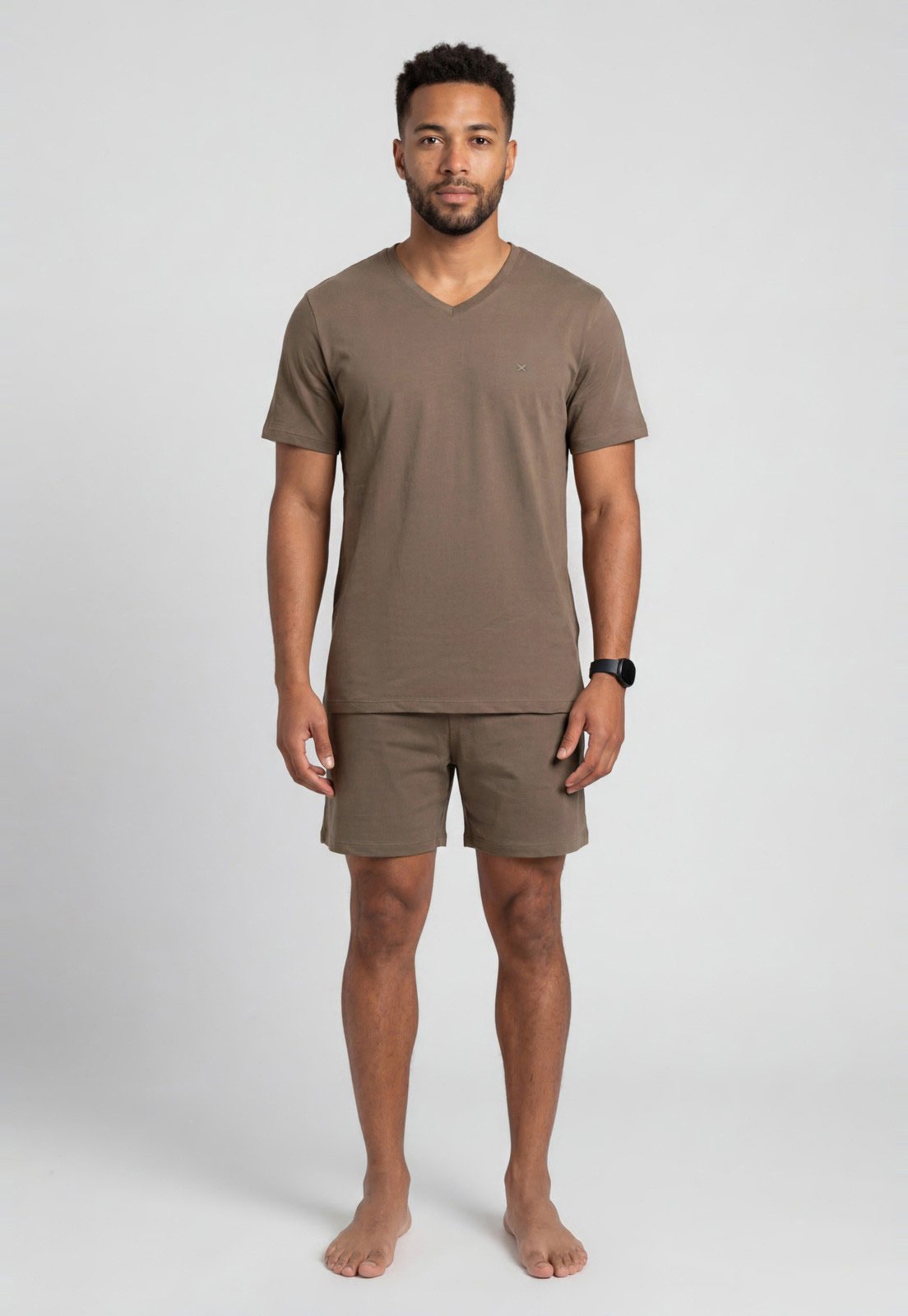 Conjunto Pijama Masculino Hering Camiseta e Short Marrom