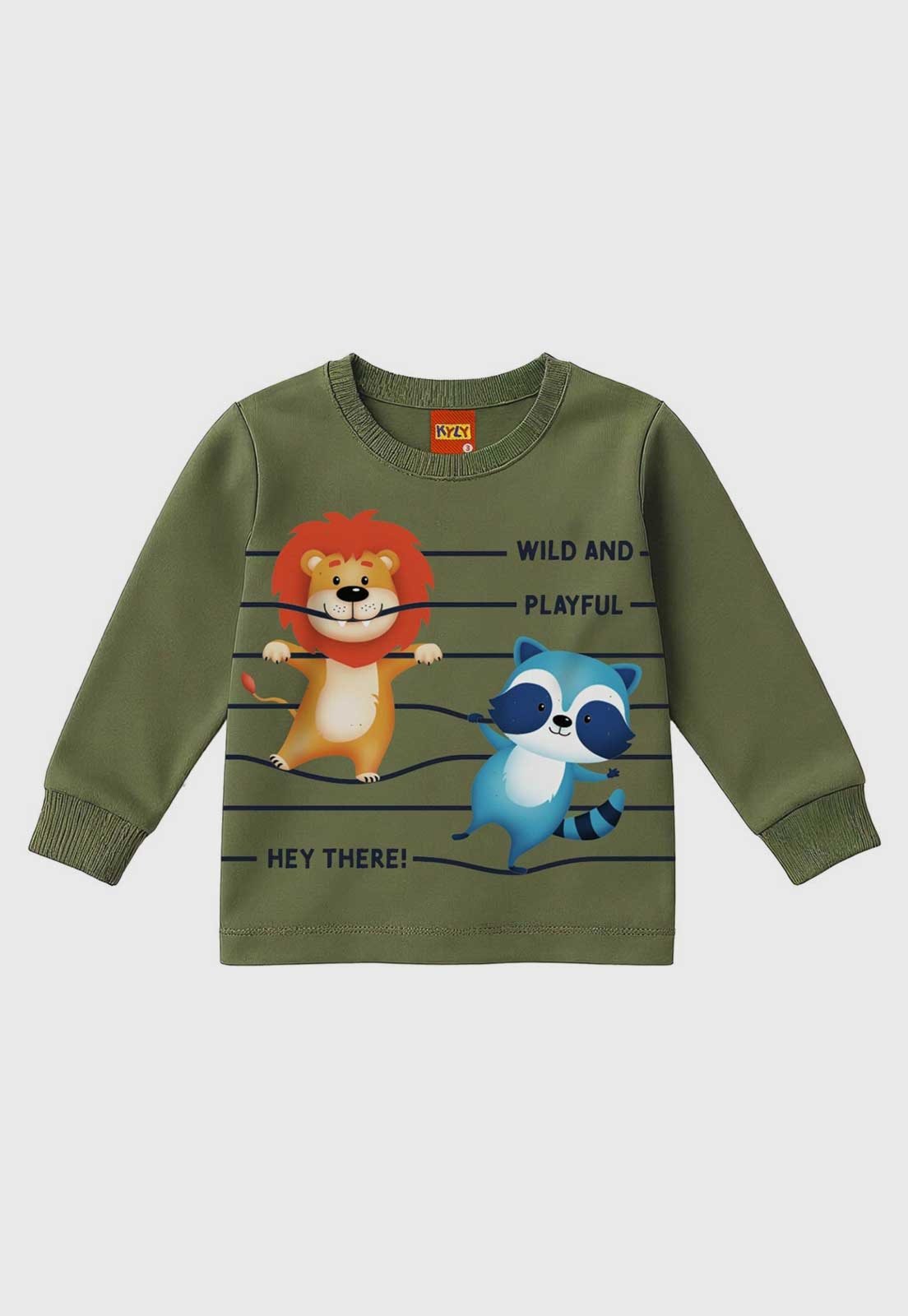 Camiseta Kyly Leão e Guaxinim Verde Oliva