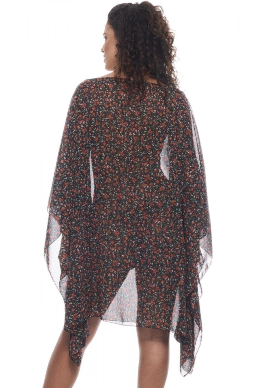 Vista 3 Saída Vestido Kaftan Amplo Crepe Floral Fundo 101 Resort Wear preto/vermelho 101 Resort Wear preto/vermelho