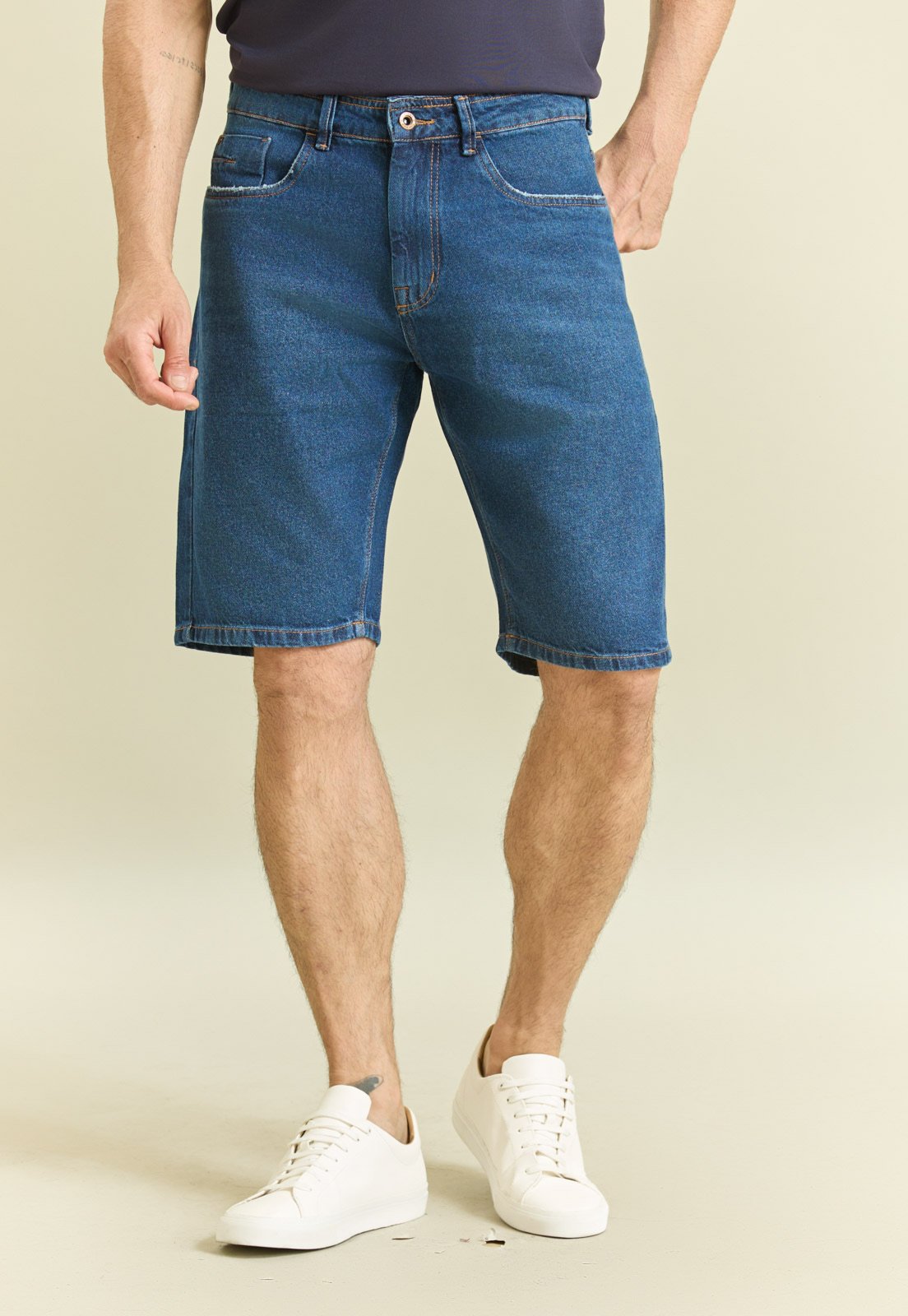 Bermuda Masculina Slim Básica Lavagem Escura Dialogo Jeans Azul