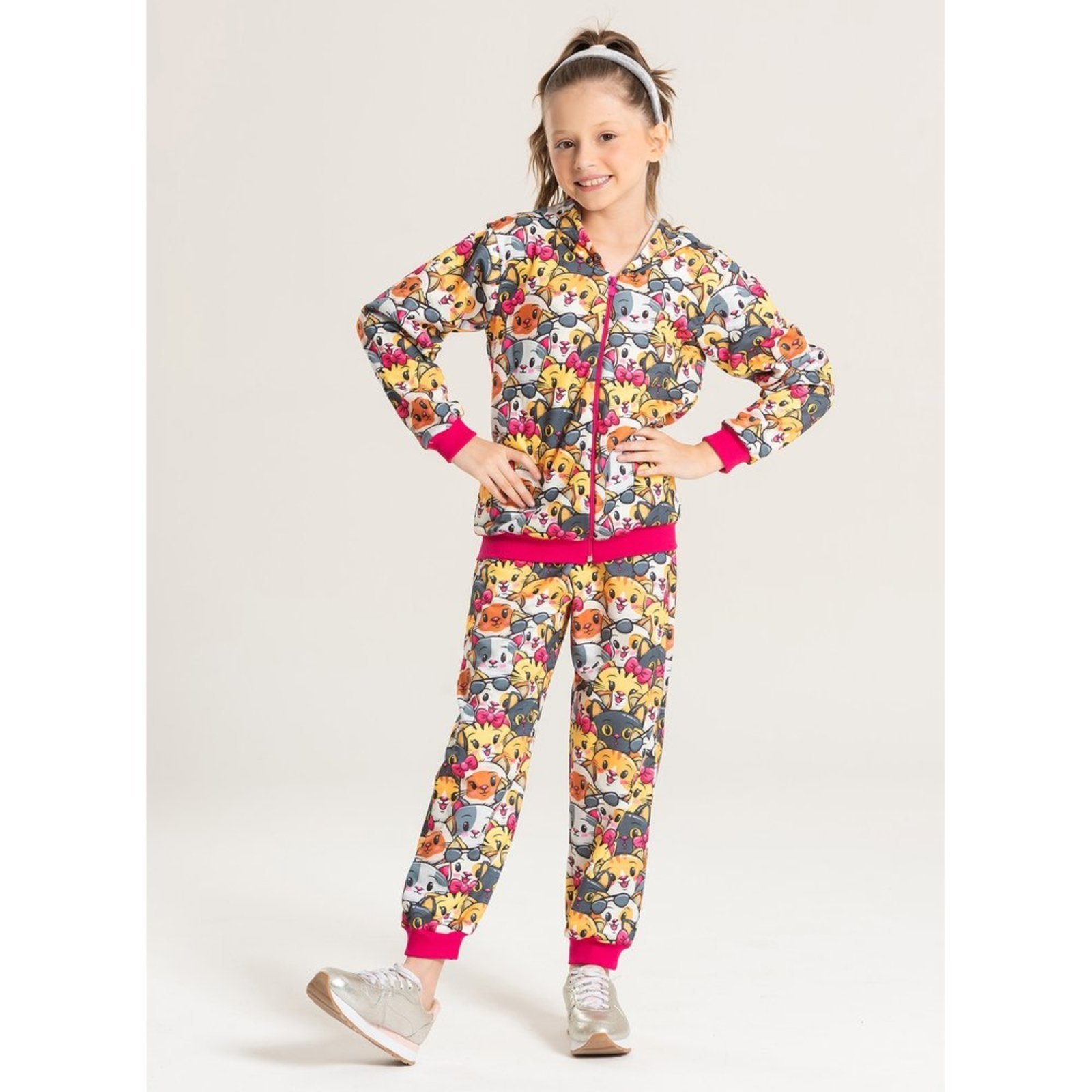 Infantil – Conjunto Inverno Menina Pink Jaqueta Com Capuz e Calça em Moletom Fofura Animal