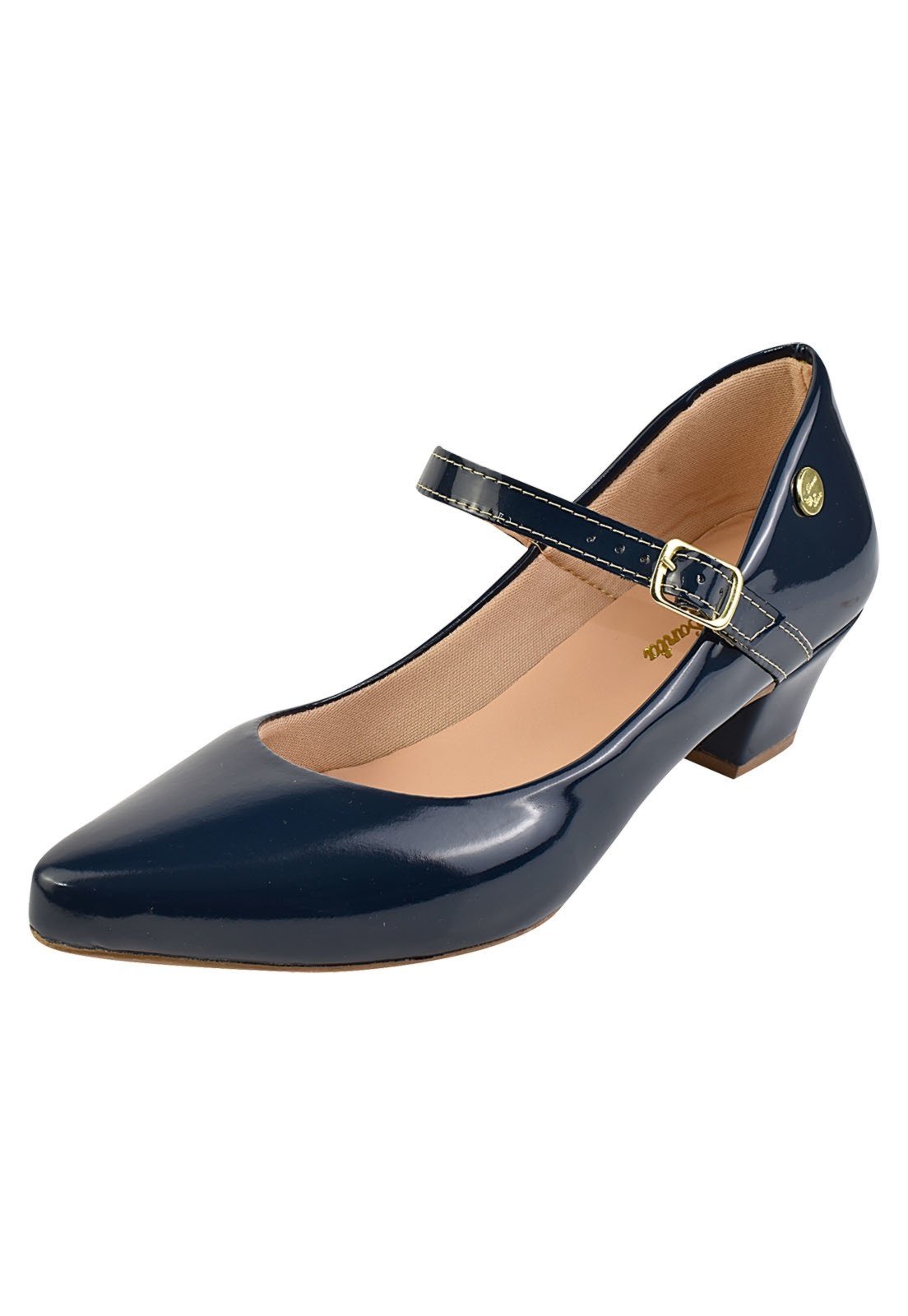 Scarpin Feminino Boneca Bico Fino Salto Baixo Marinho