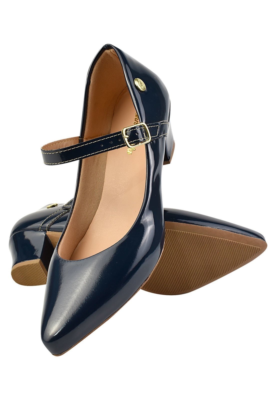Vista 3 Scarpin Feminino Boneca Bico Fino Salto Baixo Marinho Donna Santa azul/azul marinho Donna Santa azul/azul marinho