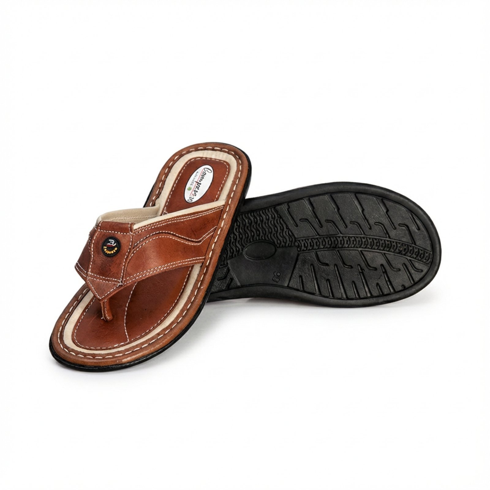 Chinelo Masculino Couro Campero de Dedo Pinhão