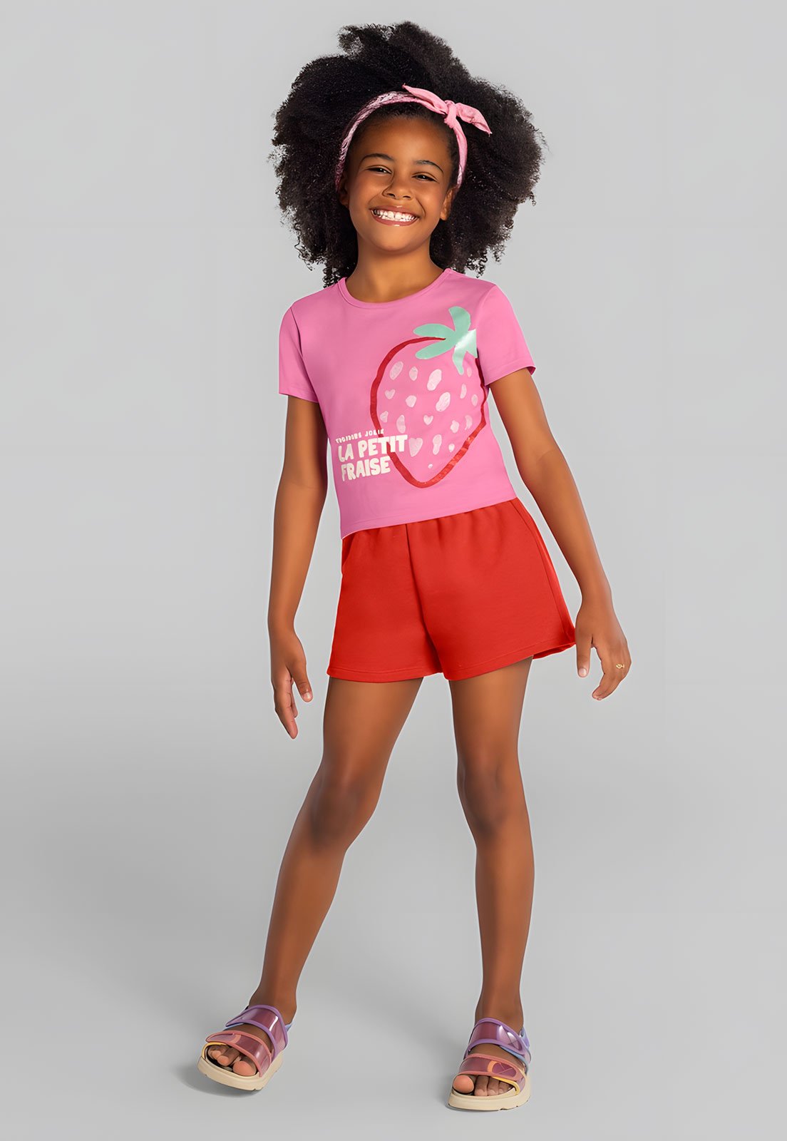 Infantil - Conjunto Brandili Blusa com Estampa de Morango Rosa