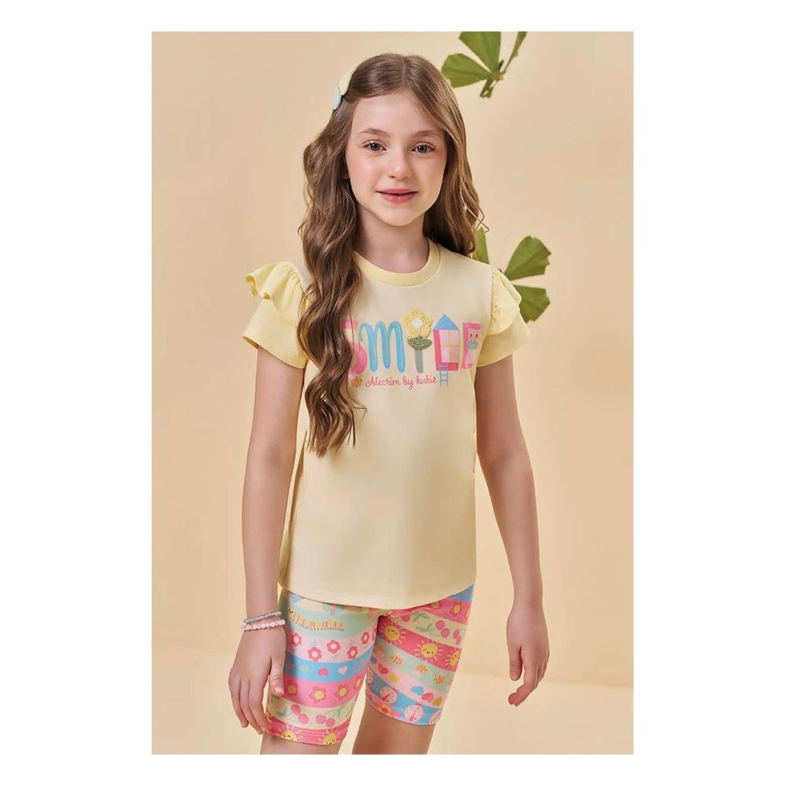 Infantil - Conjunto Feminino Camiseta Bermuda Ciclista Kukiê Estampado 10 Unico