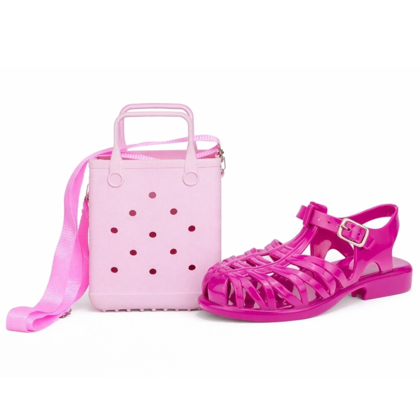 Infantil - Kit meninas Sandália emborrachada + bolsa transversal modinha meninas tendencia cor rosa