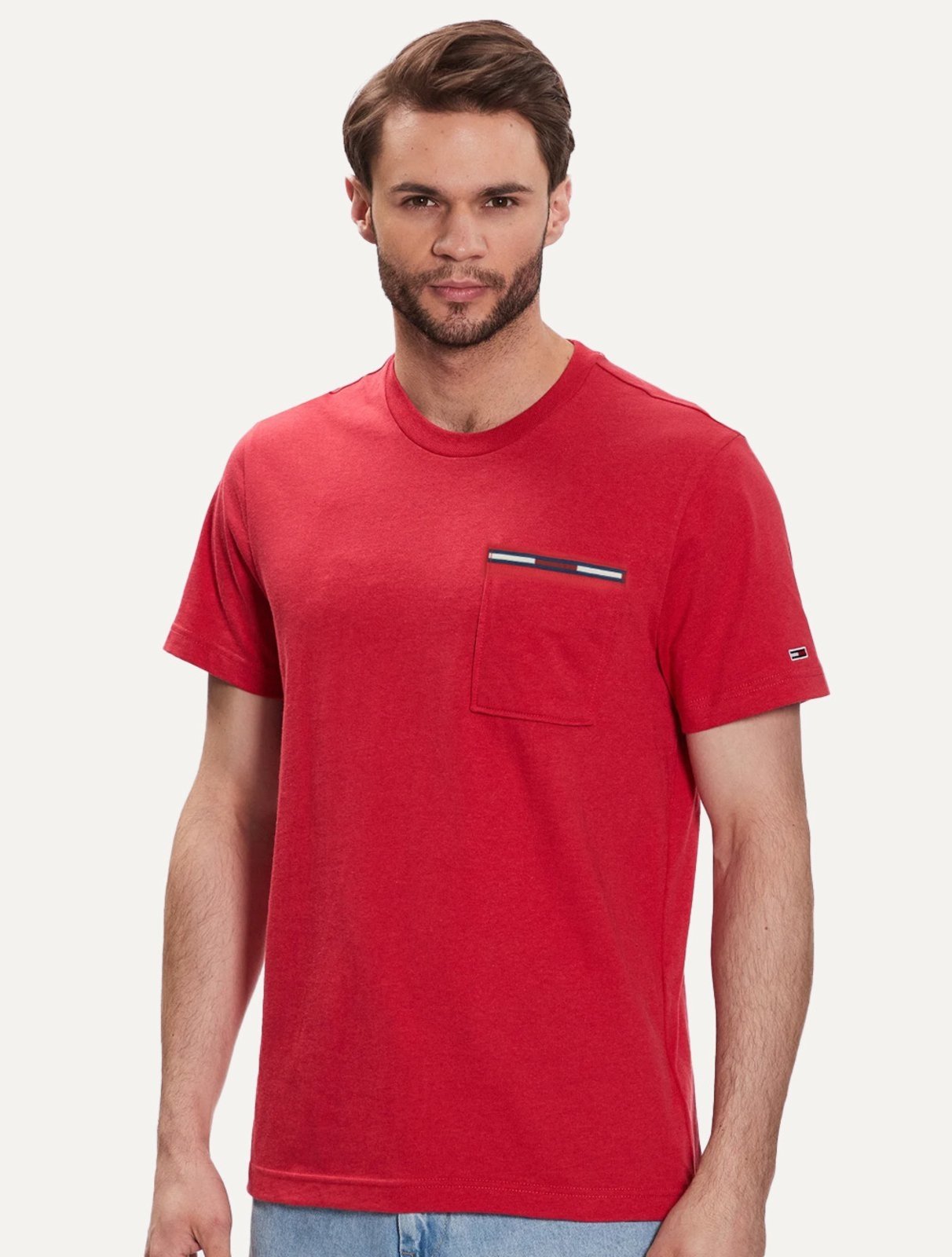 Camiseta Tommy Jeans Masculina Essential Flag Pocket Vermelha