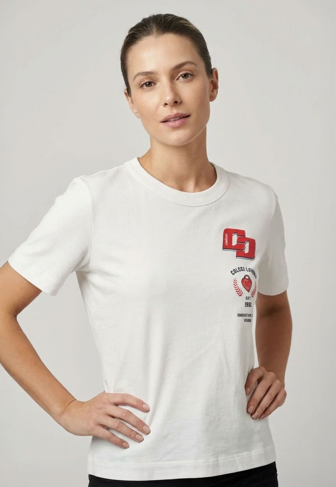 Vista 2 Camiseta Feminina Colcci Estampa Gráfica Branca branco Colcci branco