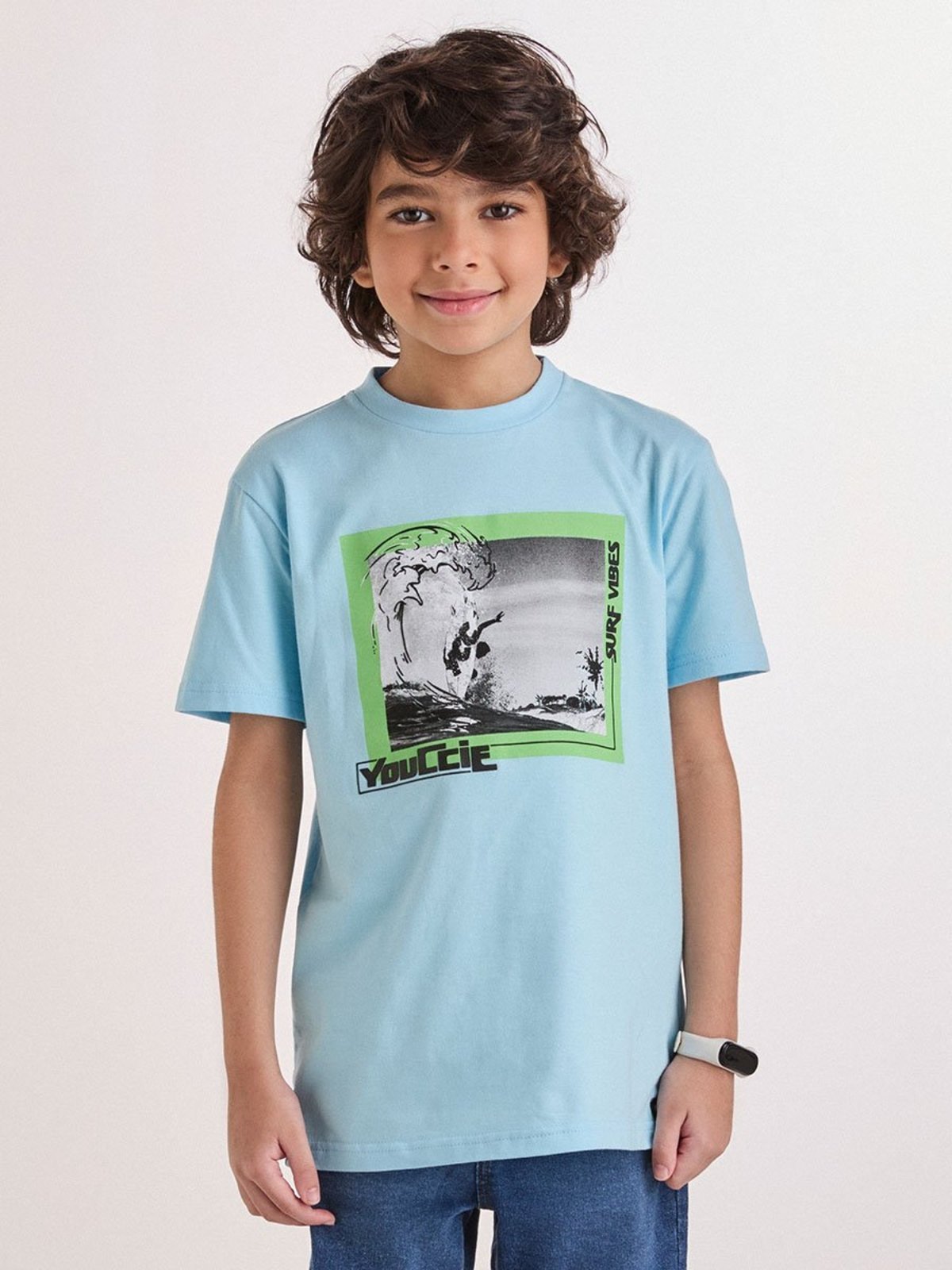 Infantil - Camiseta Azul com Estampa de Surf