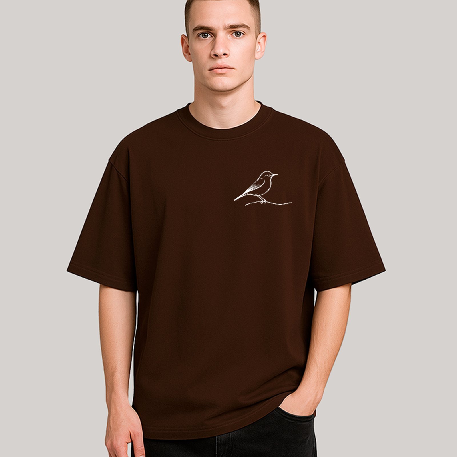 Vista 3 Camiseta Ousy Pássaro no Galho Oversized Unissex marrom ousy marrom