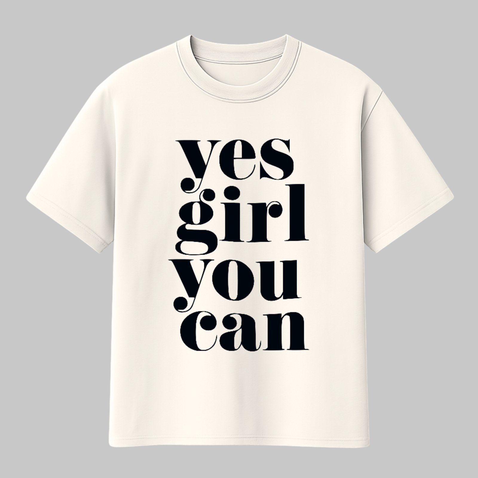 Camiseta Básica Yes Girl You Can Lettering Trend Style Off White