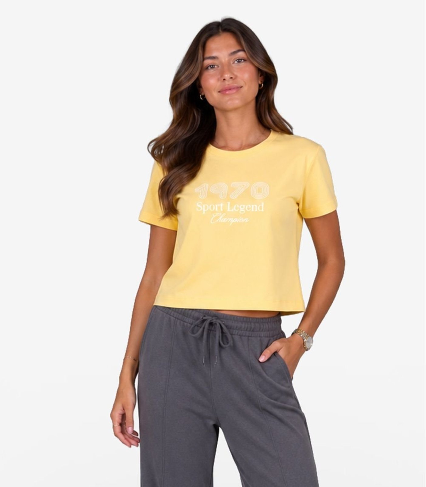 Infantil - T-Shirt Femina Cropped Meia Malha Estampa Minty Amarelo