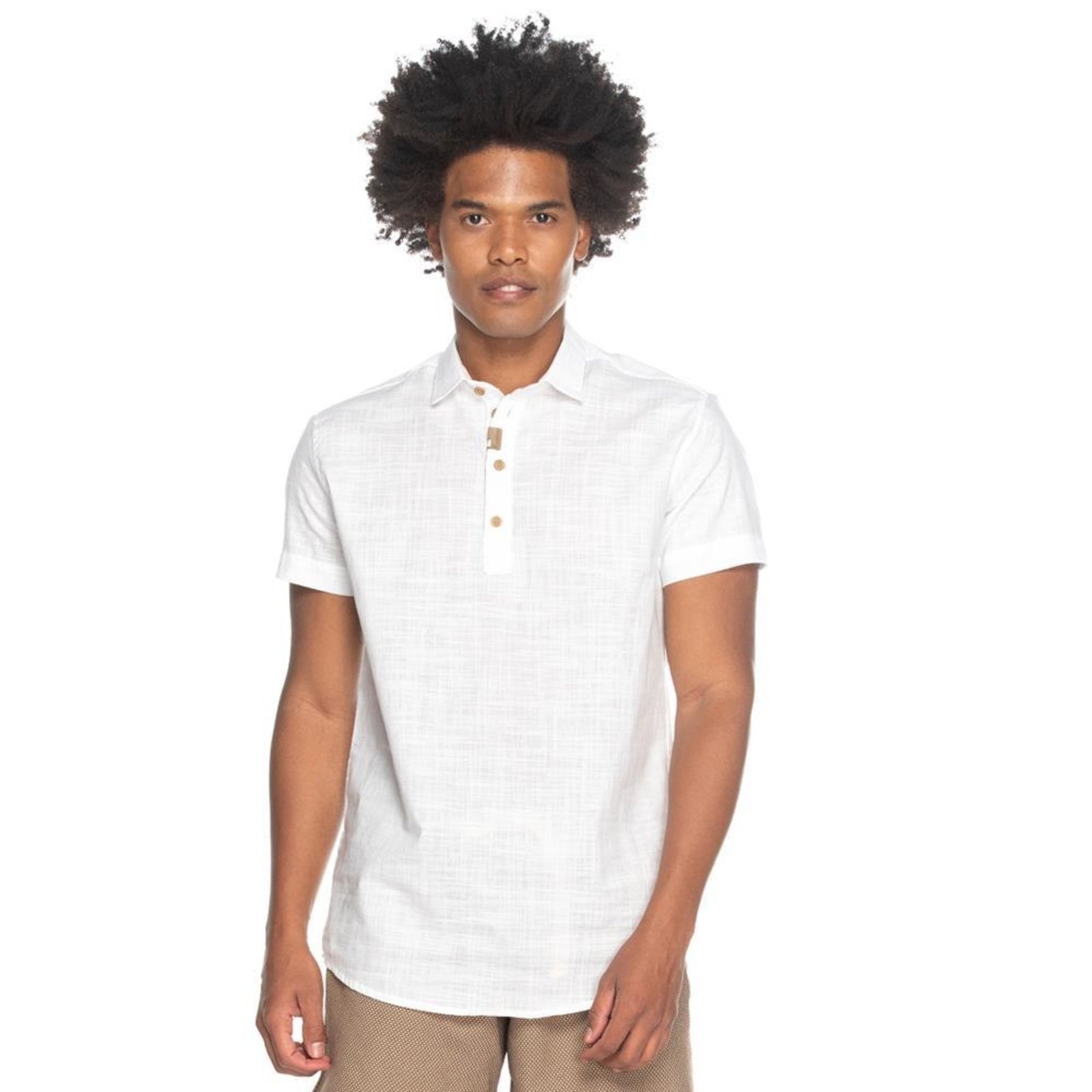 Camisa Social Teodoro MC Slim Fit Masculina Algodão Casual Branco G Branco