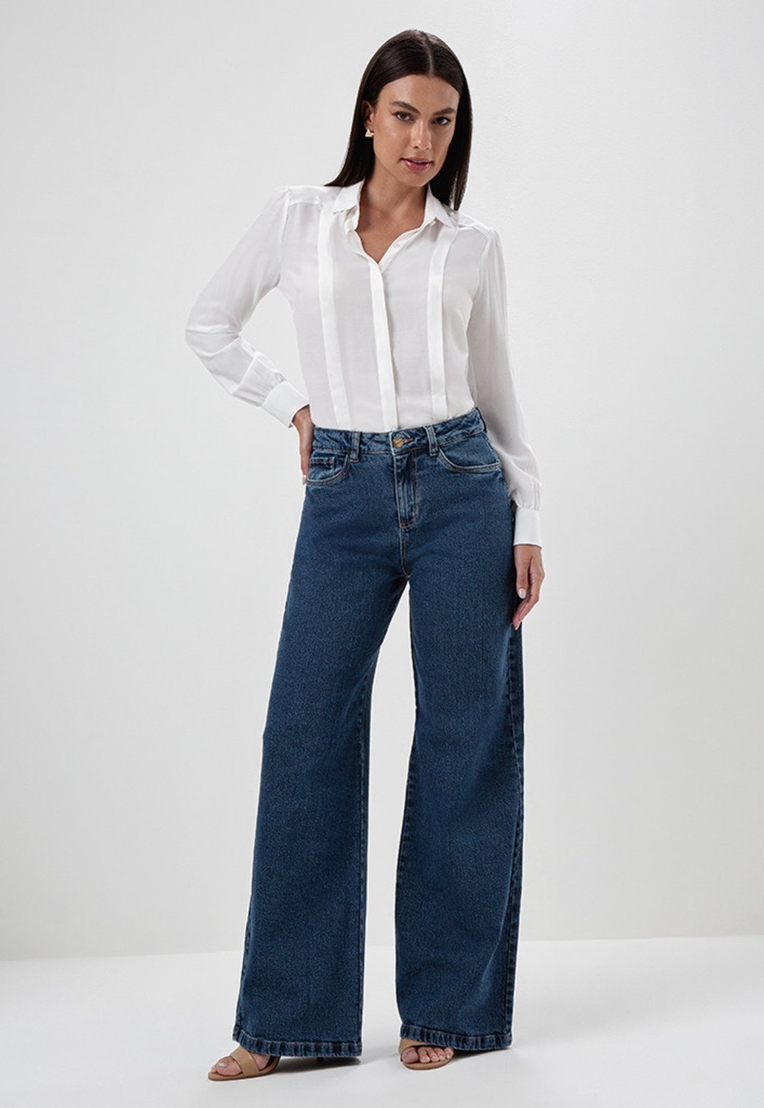 Calça Jeans Pantalona Azul Escuro Sabrina