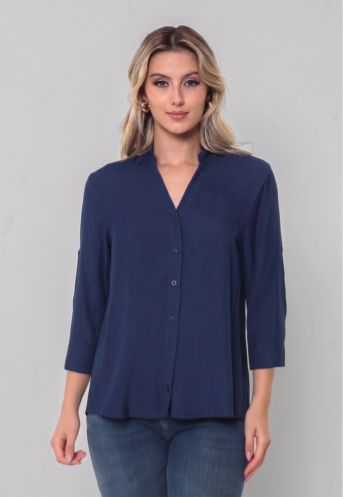 Camisa Intens Manga 3/4 Viscolinho Azul