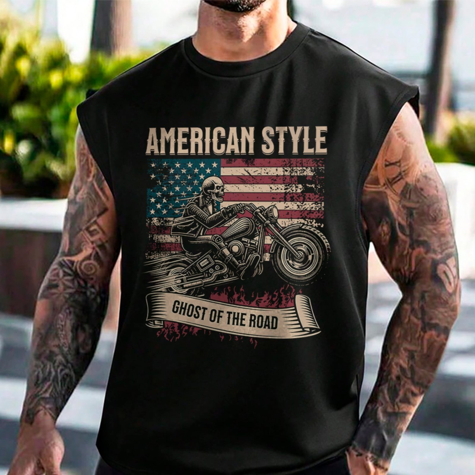 Camiseta Regata Machão American Style Moto Skull Rider Preto