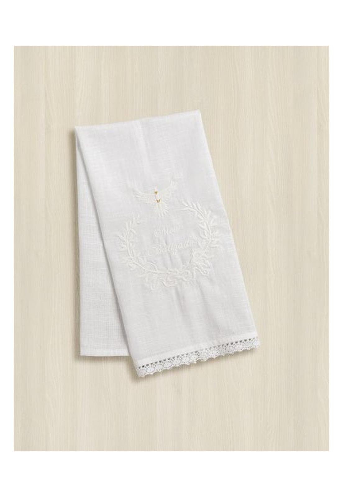 Infantil - Toalha de Batizado Bordado Anjos Baby U Branco