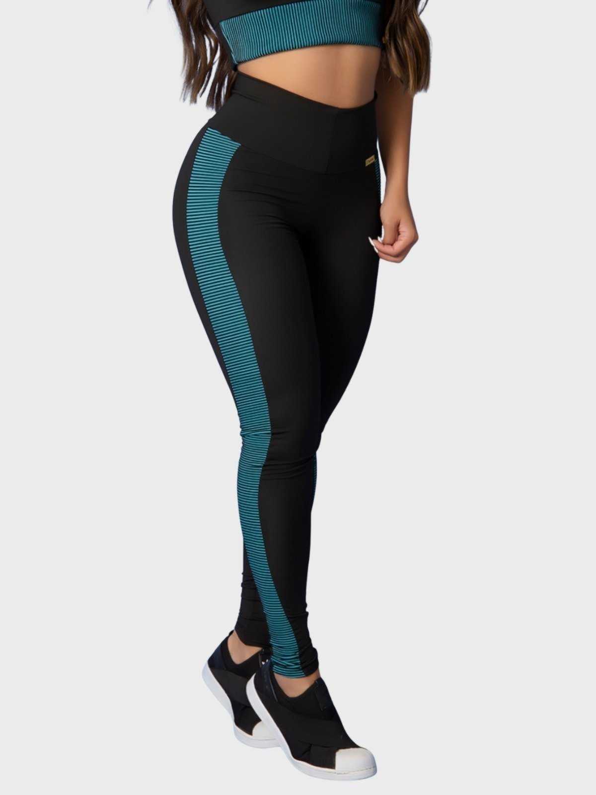 Calça Legging Fitness Tarelles Cintura Alta 3D Preto e Azul