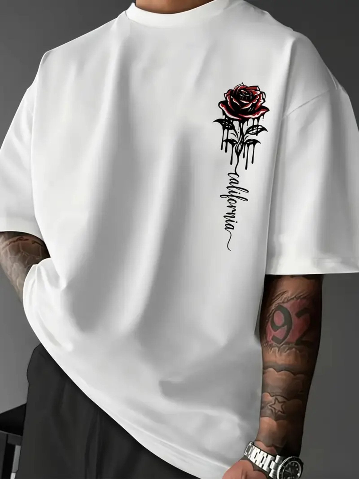 Camiseta Estampada Oversized Rosa Safira Moda Algodão Branca