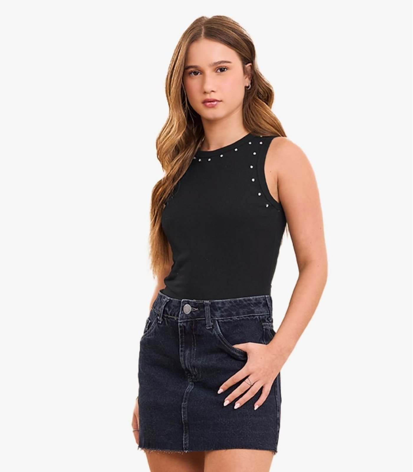 Infantil - Regata Feminina Com Strass Minty Preto