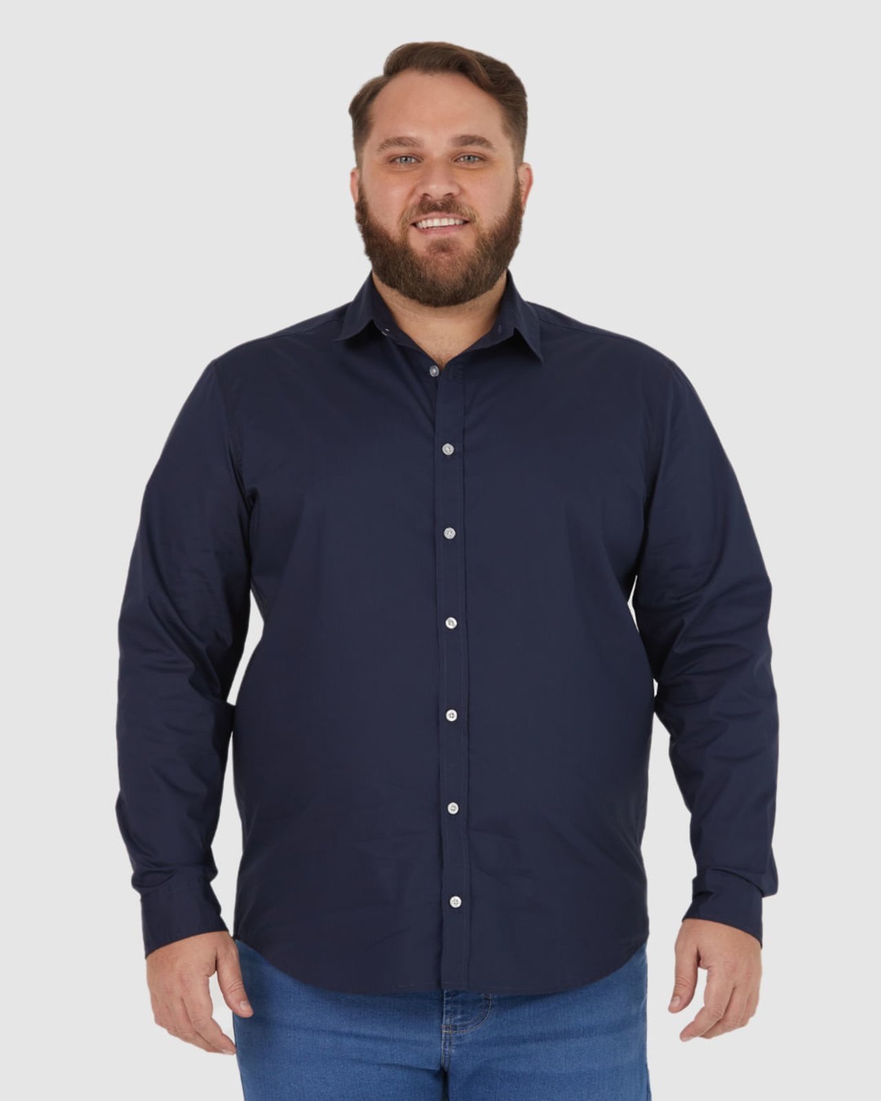 Camisa Básica Masculina Plus Size Manga Longa Em Tricoline