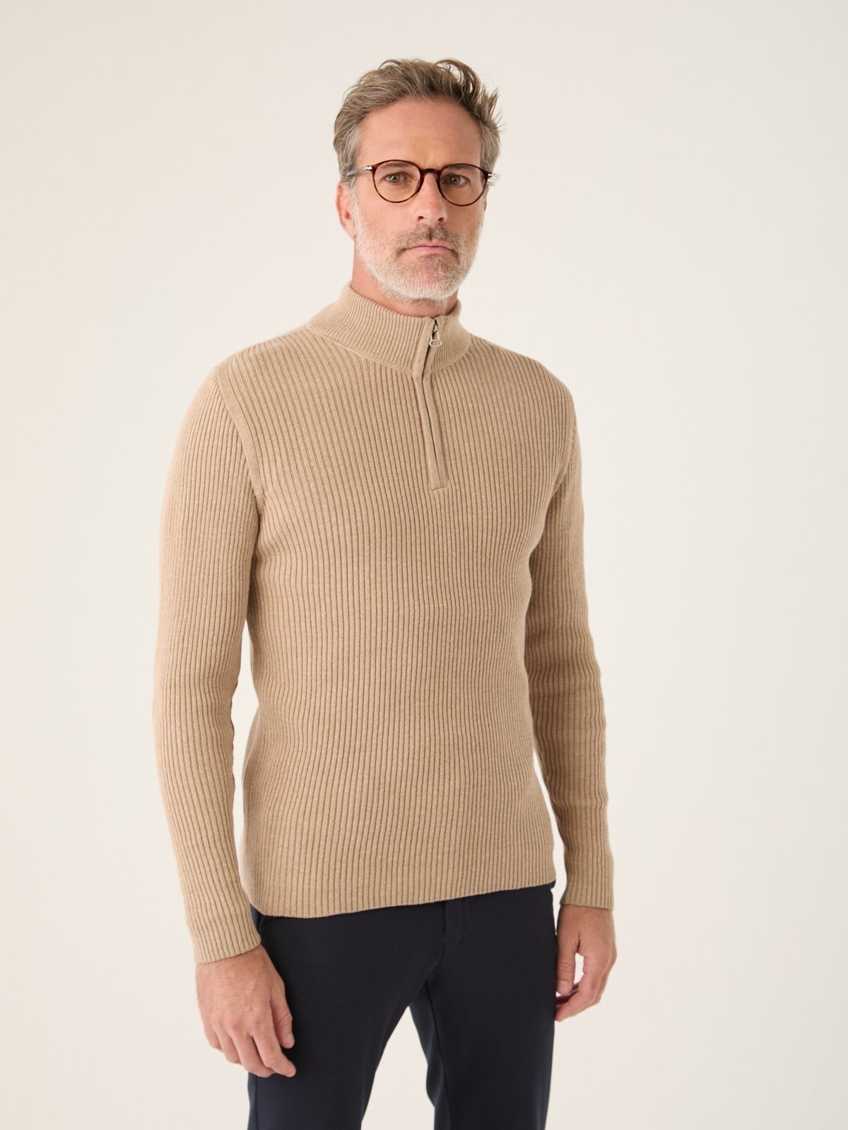 Tricot Meio Zíper Bege