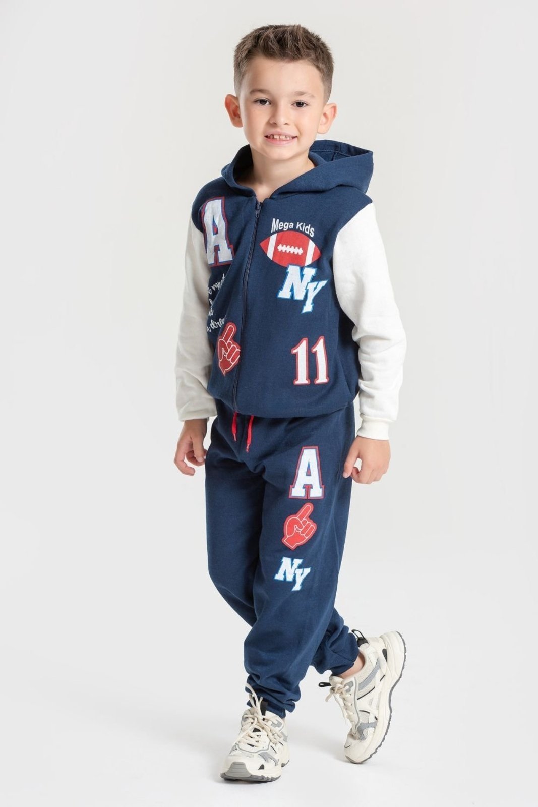 Vista 2 Infantil - Conjunto Moletom Peluciado Masculino Futebol Americano - Marinho Mega Kids unico Mega Kids unico