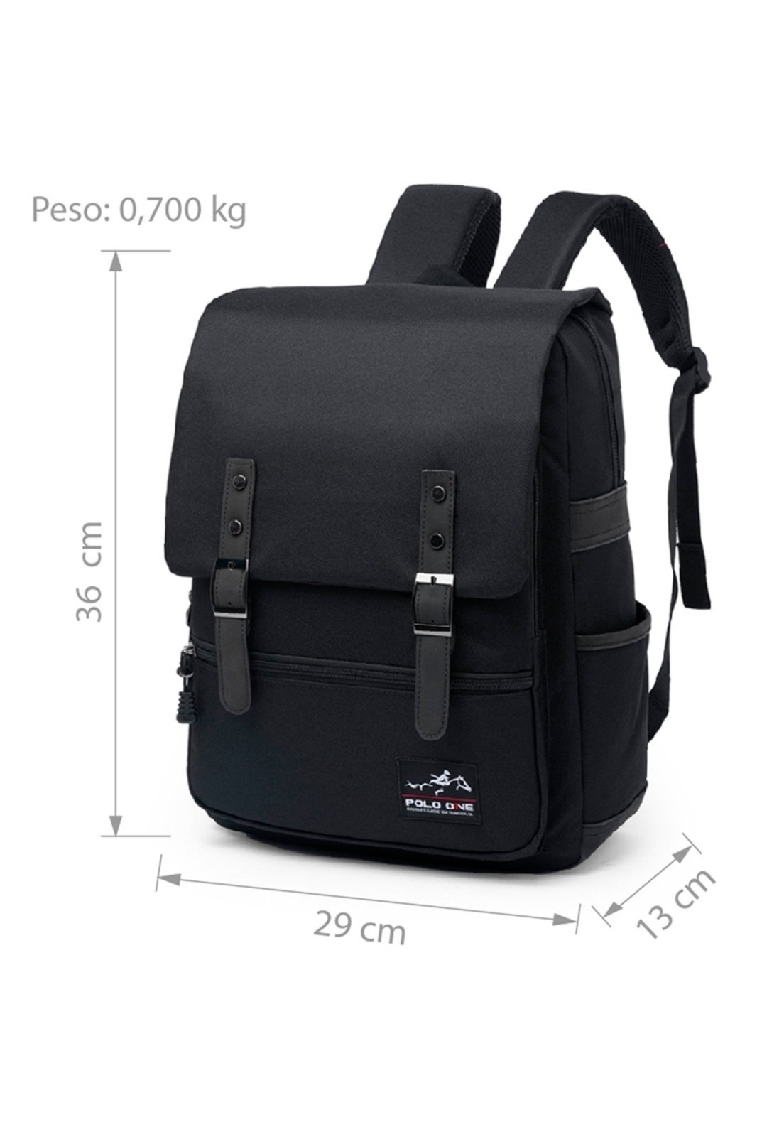 Vista 3 Mochila De Costas Polo One Reforçada Notebook Escolar Trabalho Viagem preto Polo One preto