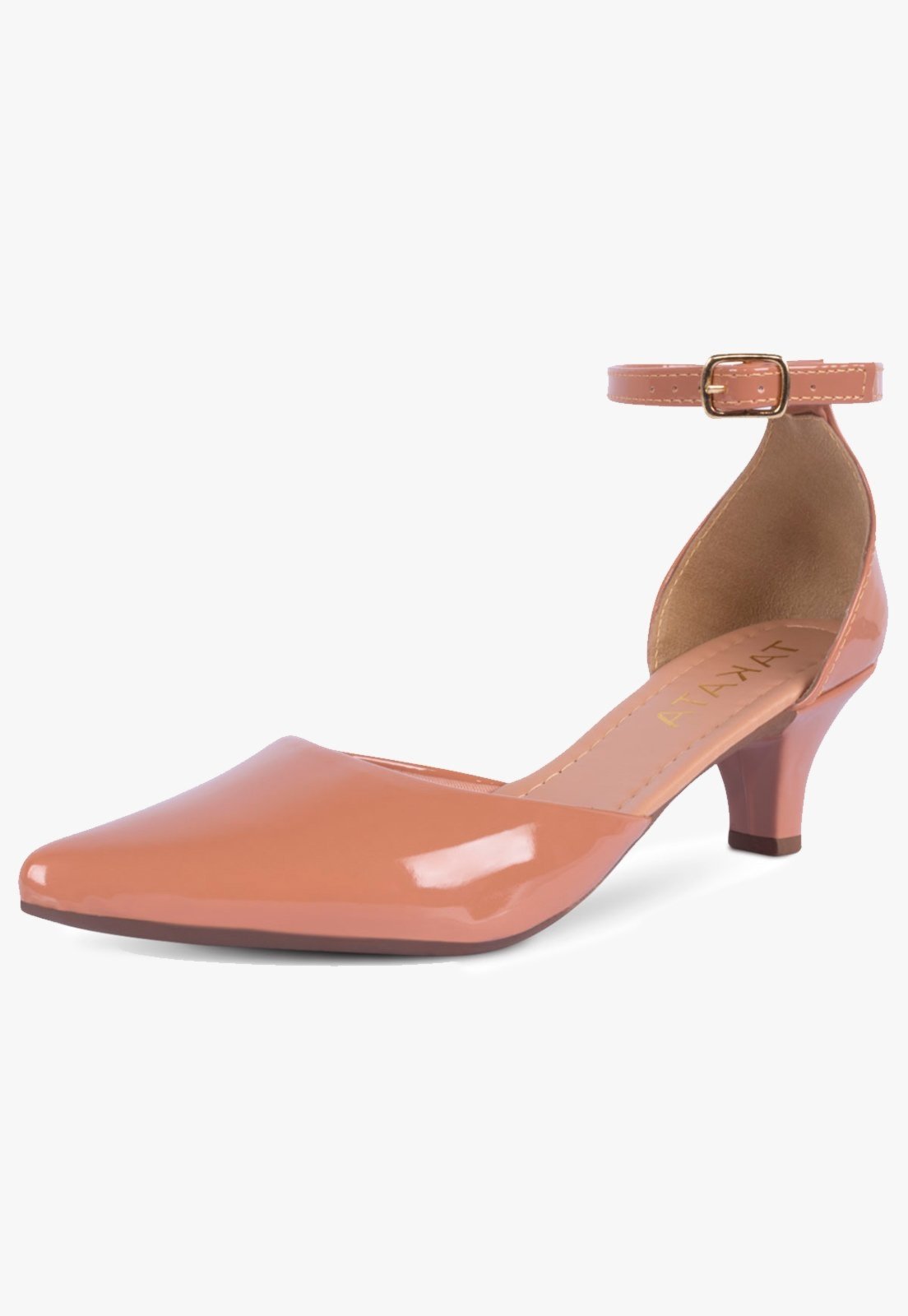 Scarpin Feminino Takata Salto Baixo Fino Salomé Verniz Nude