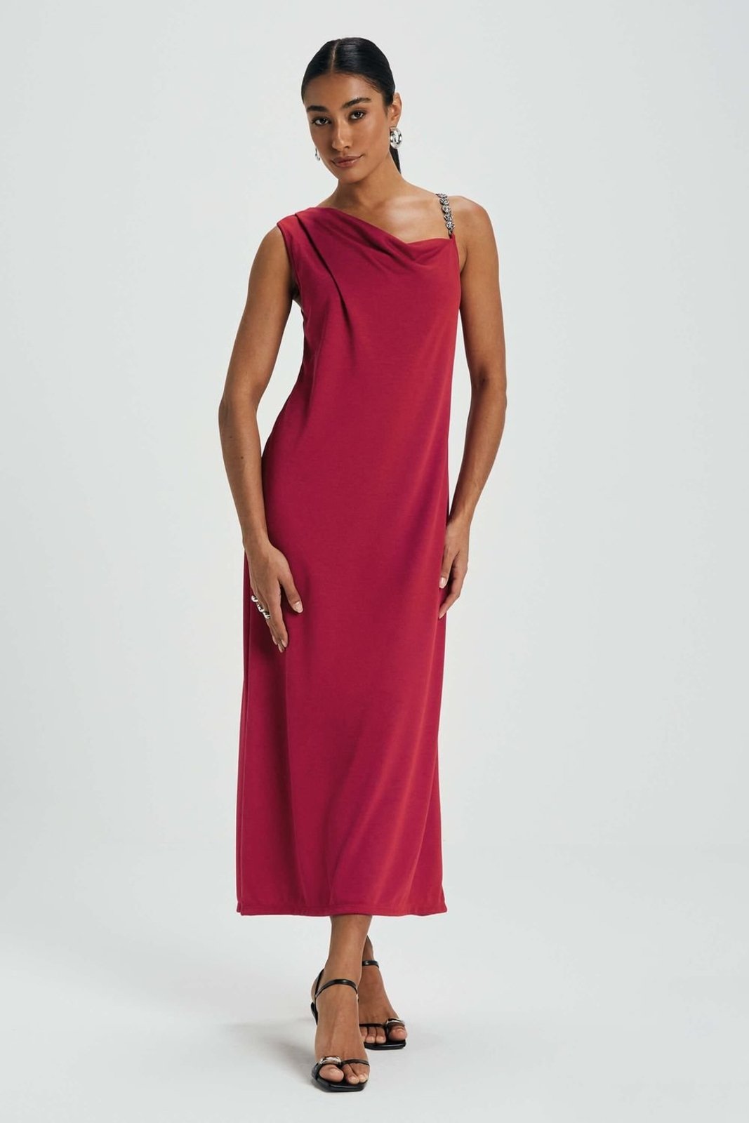 Vestido Feminino Degagê Alça Com Detalhe Marialícia Vermelho