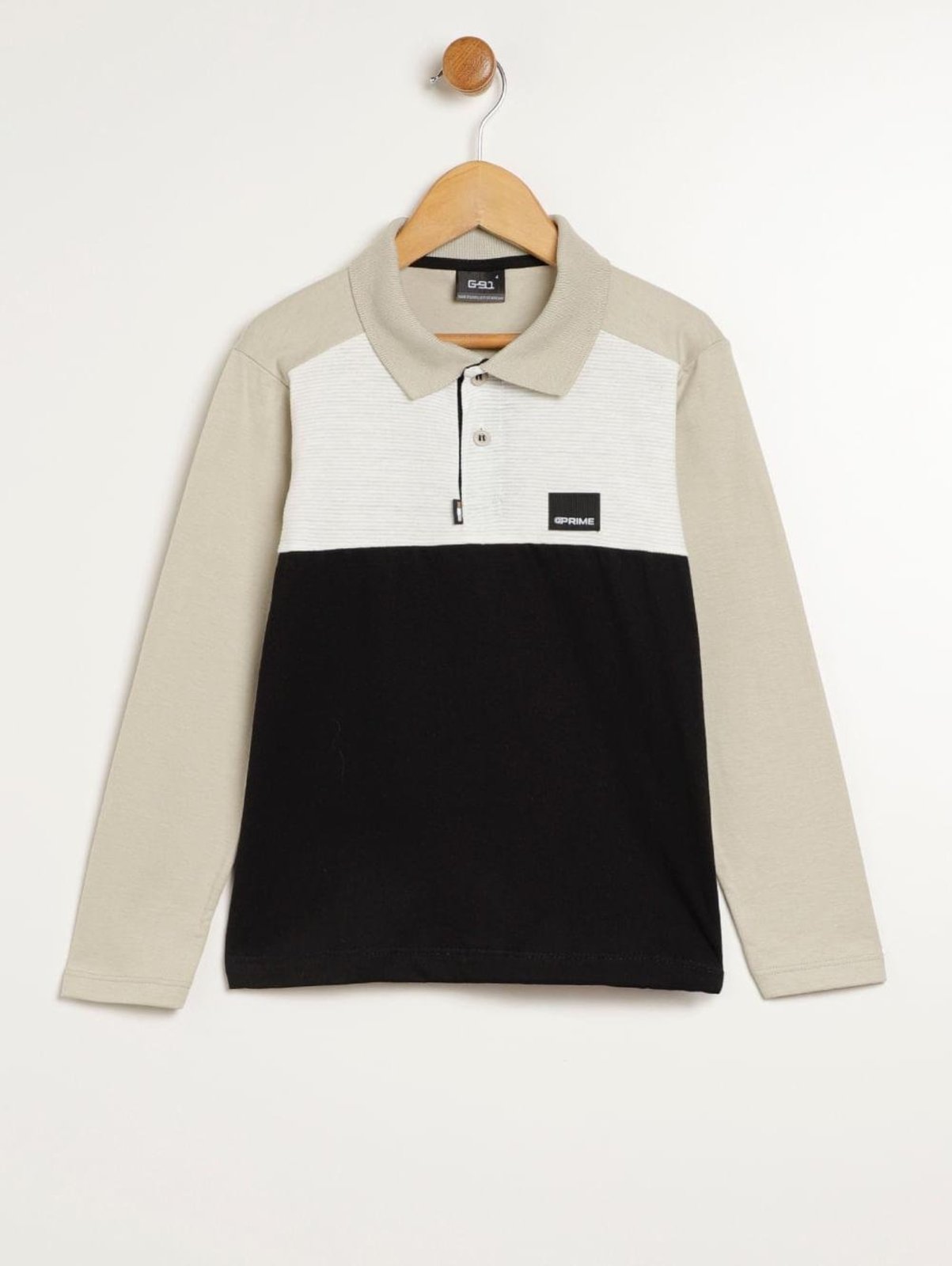 Infantil - Polo Manga Longa Para Menino - BEGE