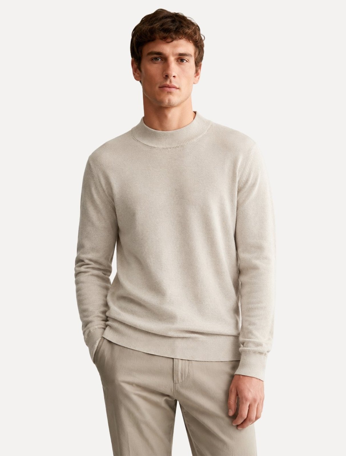 Suéter Dixen Masculino Tricot Basic Crewneck Cáqui Claro