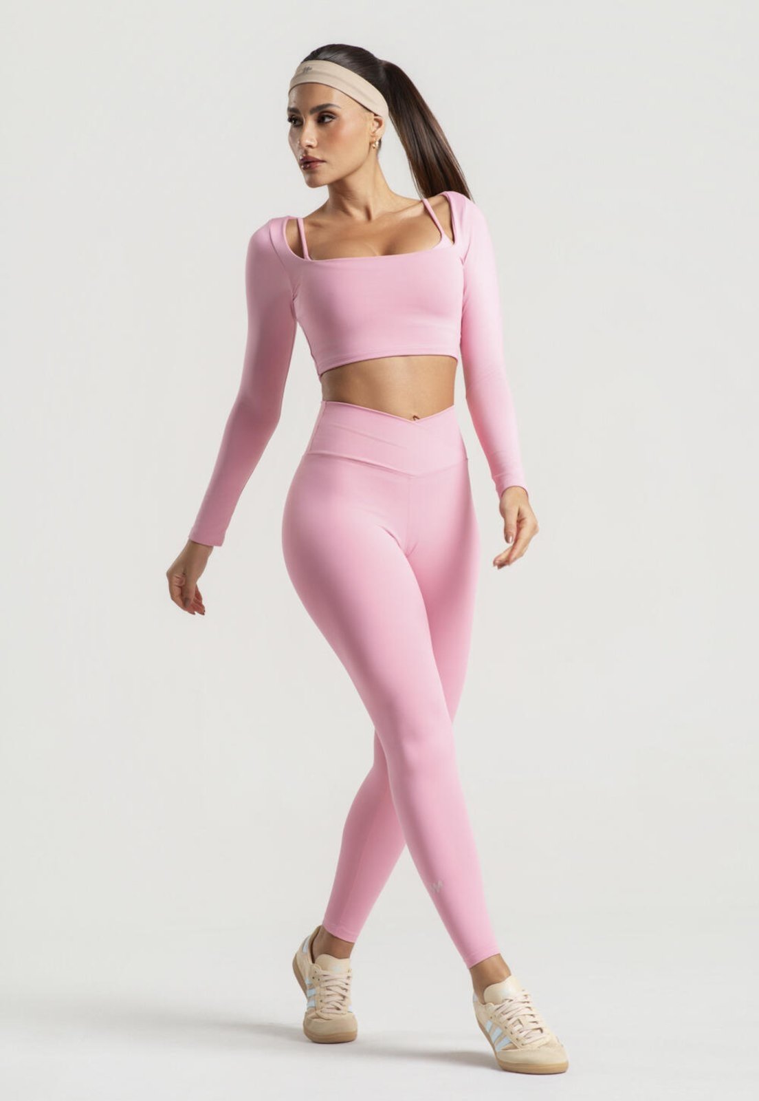 Cropped Manga Longa Decote Quadrado Rosa Claro Wemood Tp016-010 Rosa