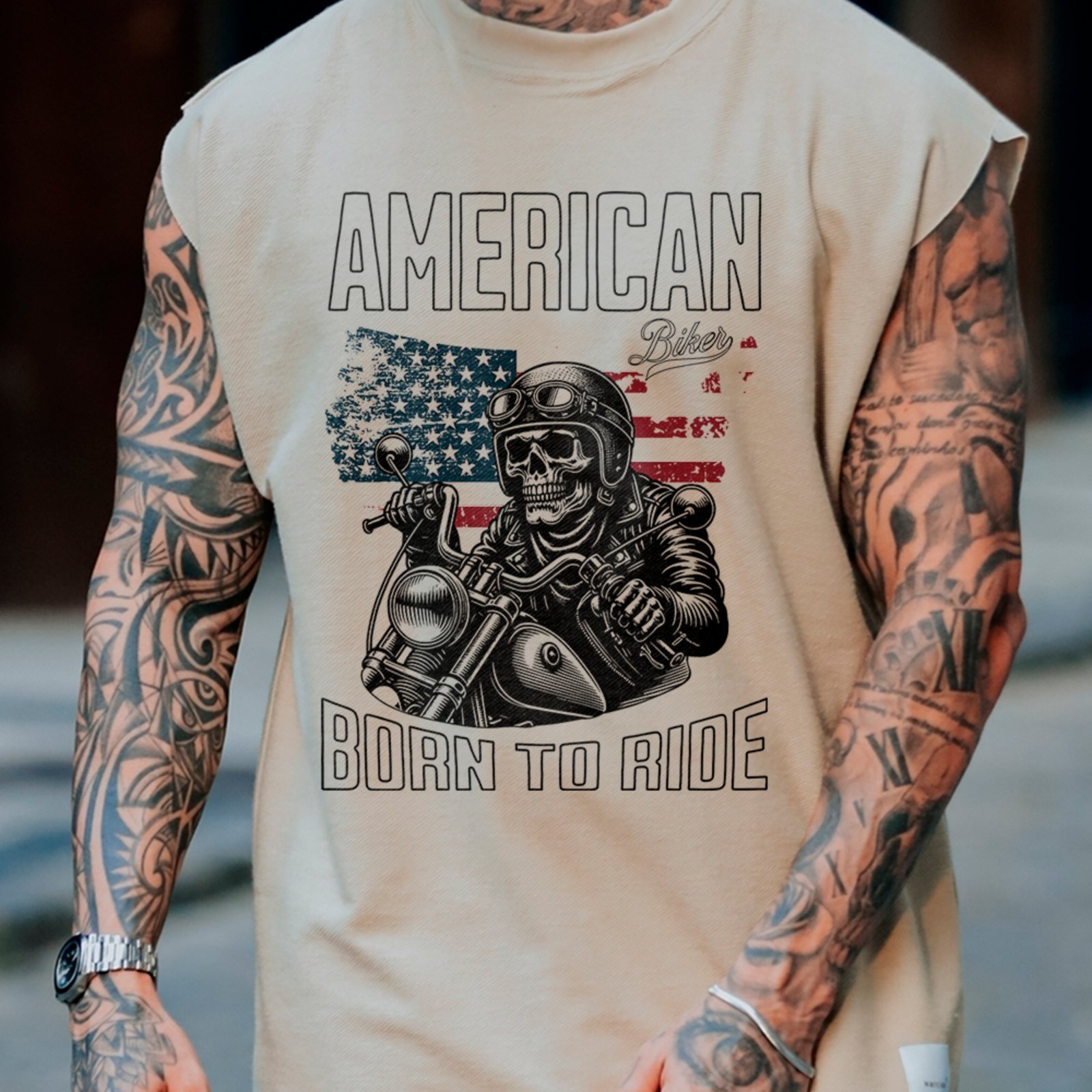 Camiseta Regata Machão Born To Ride Motoqueiro Street Off White