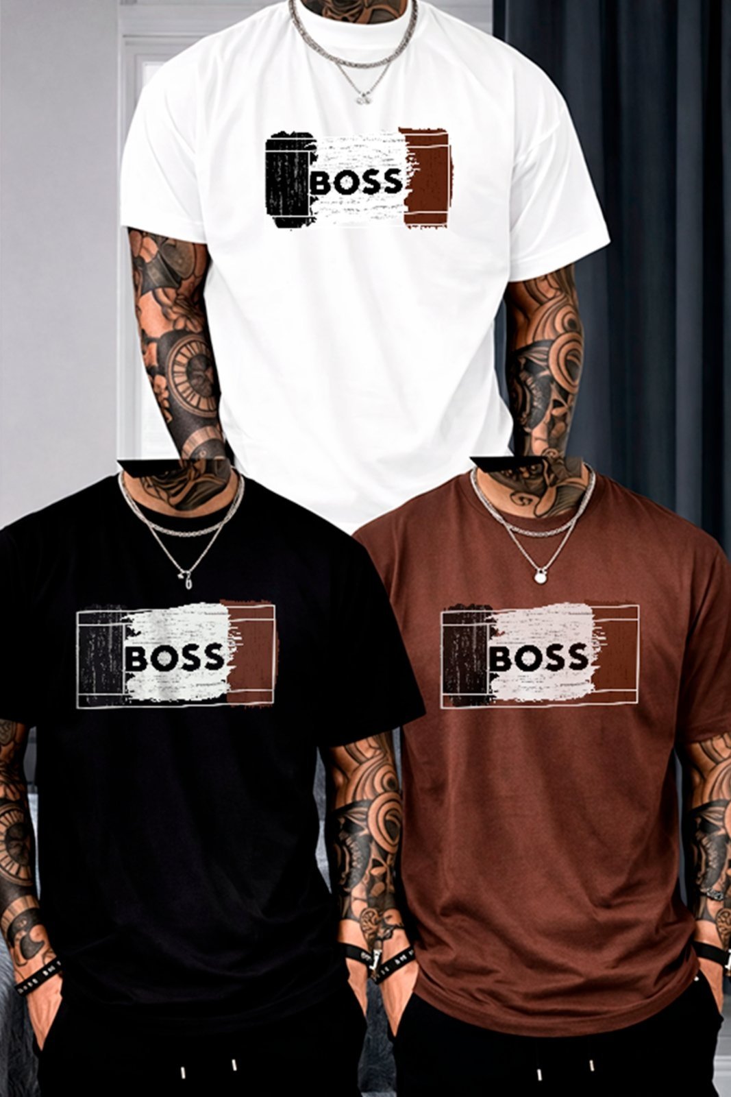 Kit 3 Camisetas Oversized Boss Brush Elegante Concept Moderna