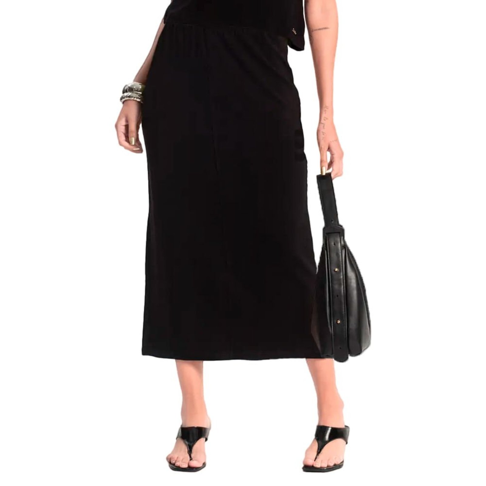 Saia Midi Feminina Rovitex em Moletinho Preto
