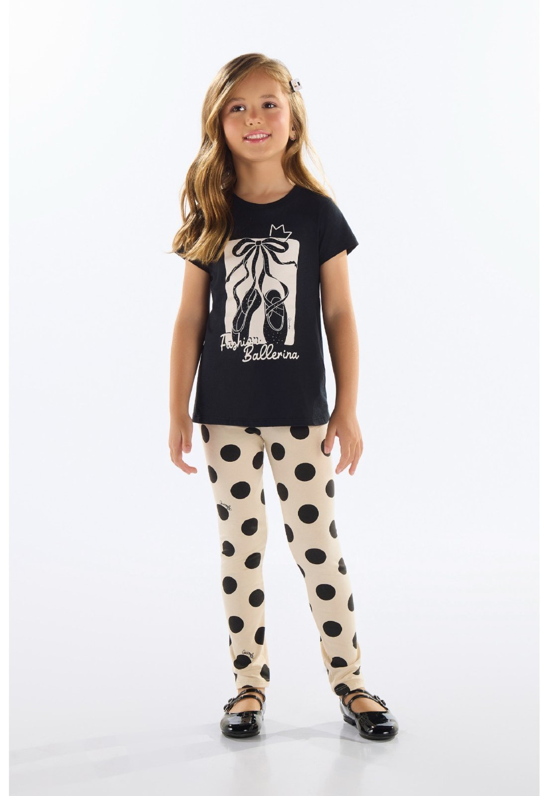 Vista 2 Infantil - Conjunto Blusa e Legging de Bolinhas Quimby preto Quimby preto
