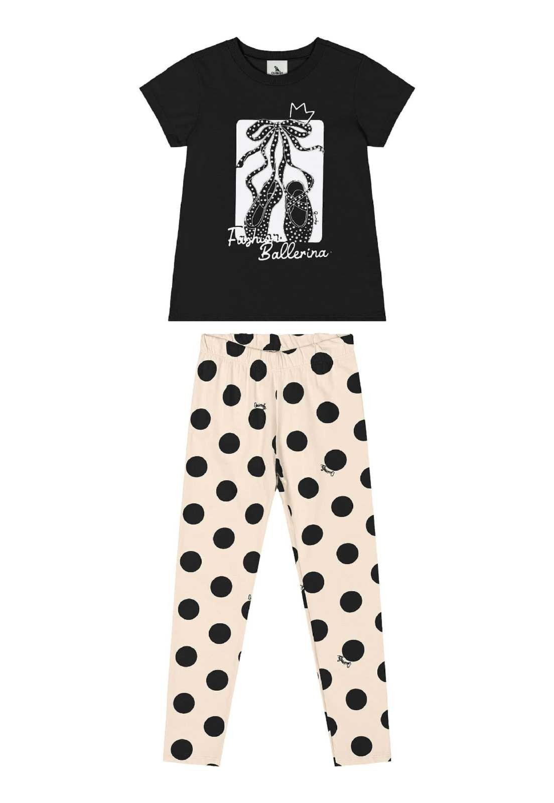 Vista 3 Infantil - Conjunto Blusa e Legging de Bolinhas Quimby preto Quimby preto