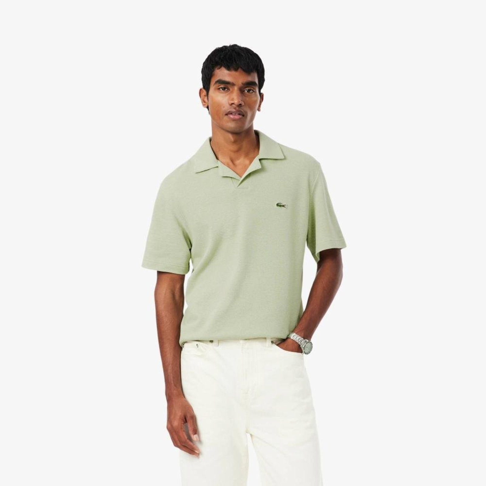 Camisa Polo de Algodão e Linho Lacoste de Corte Clássico Verde