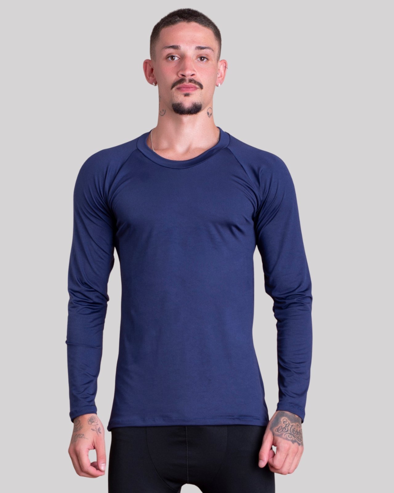 Camisa Segunda Pele Masculina GJR Modas Proteção Solar Uv+50 Camiseta Térmica Longa Moda Inverno E Verão Azul