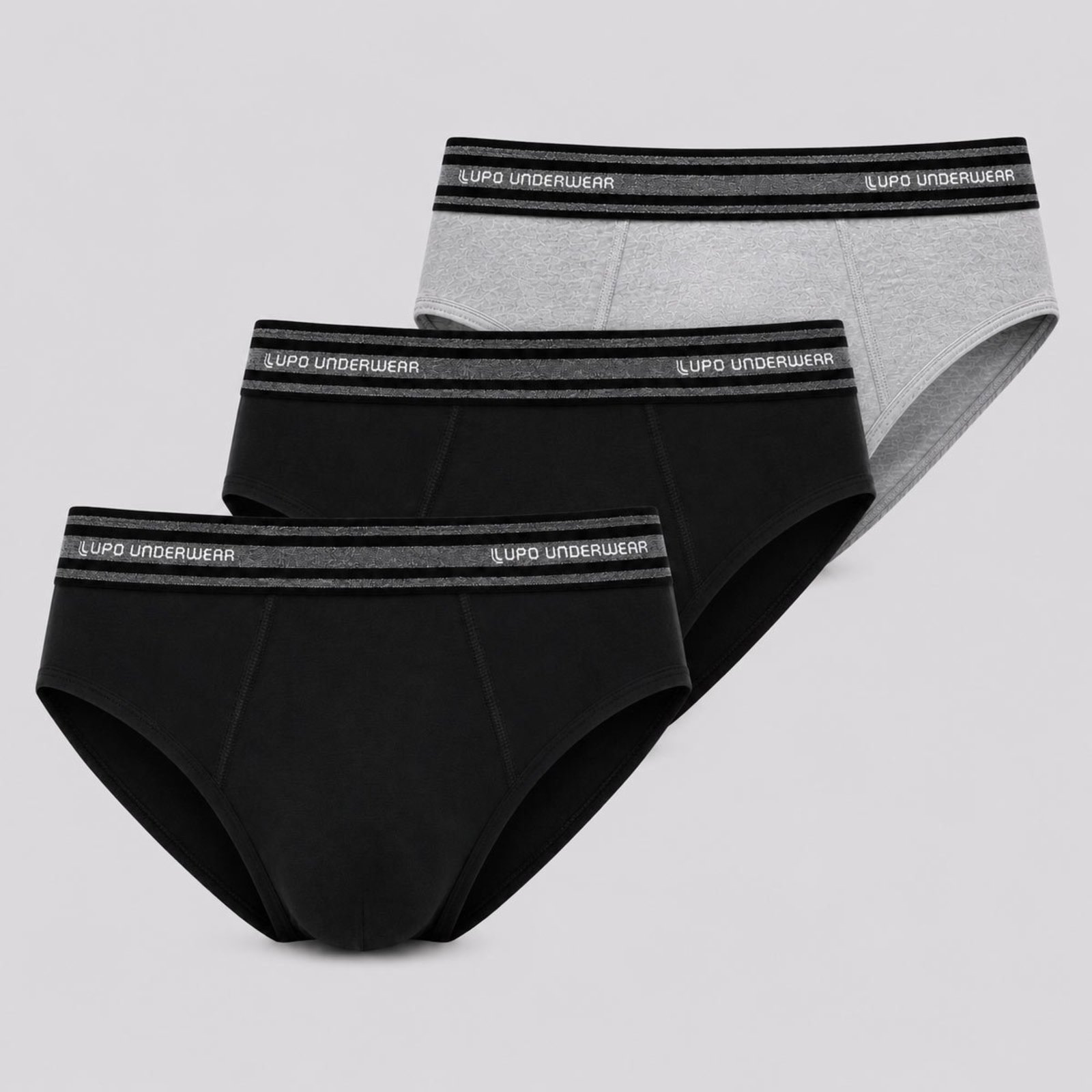 Kit 3 Cuecas Slip Lupo Com Elastano Cinza e Preta