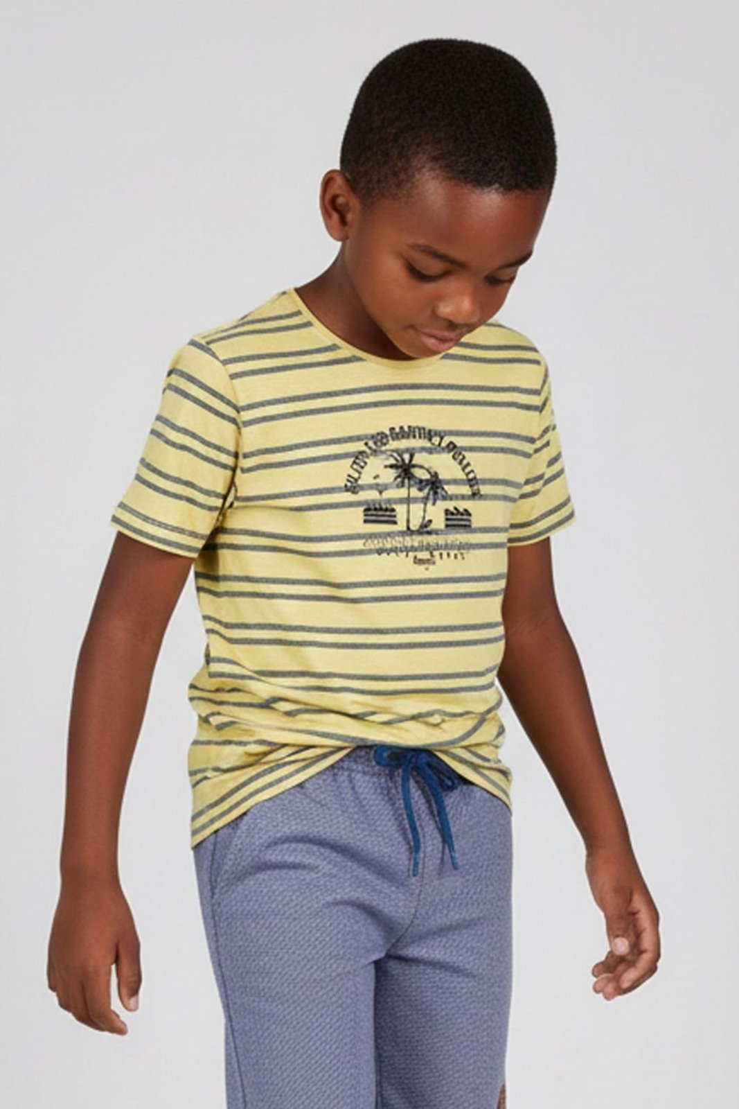 Vista 2 Infantil - Camiseta Menino Listras Tropical Elian amarelo Elian amarelo